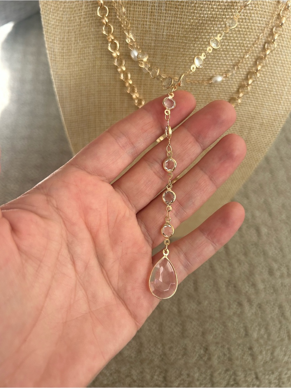 Mango Gold Multi-Layer Pearl & Crystal Lariat Necklace - Picture 5 of 7